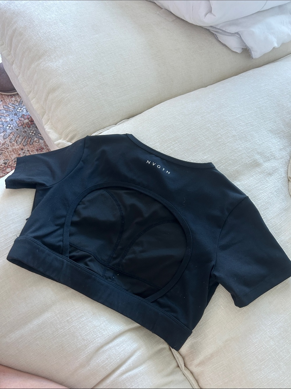 NVGTN Black Short-Sleeve Crop Top with Circular Back Cutout